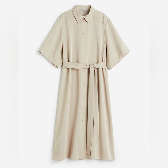 H&M Dresses & Skirts - H&M MIDI SHIRT DRESS KIMONO SLEEVES RELAXED FIT BELTED Beige
